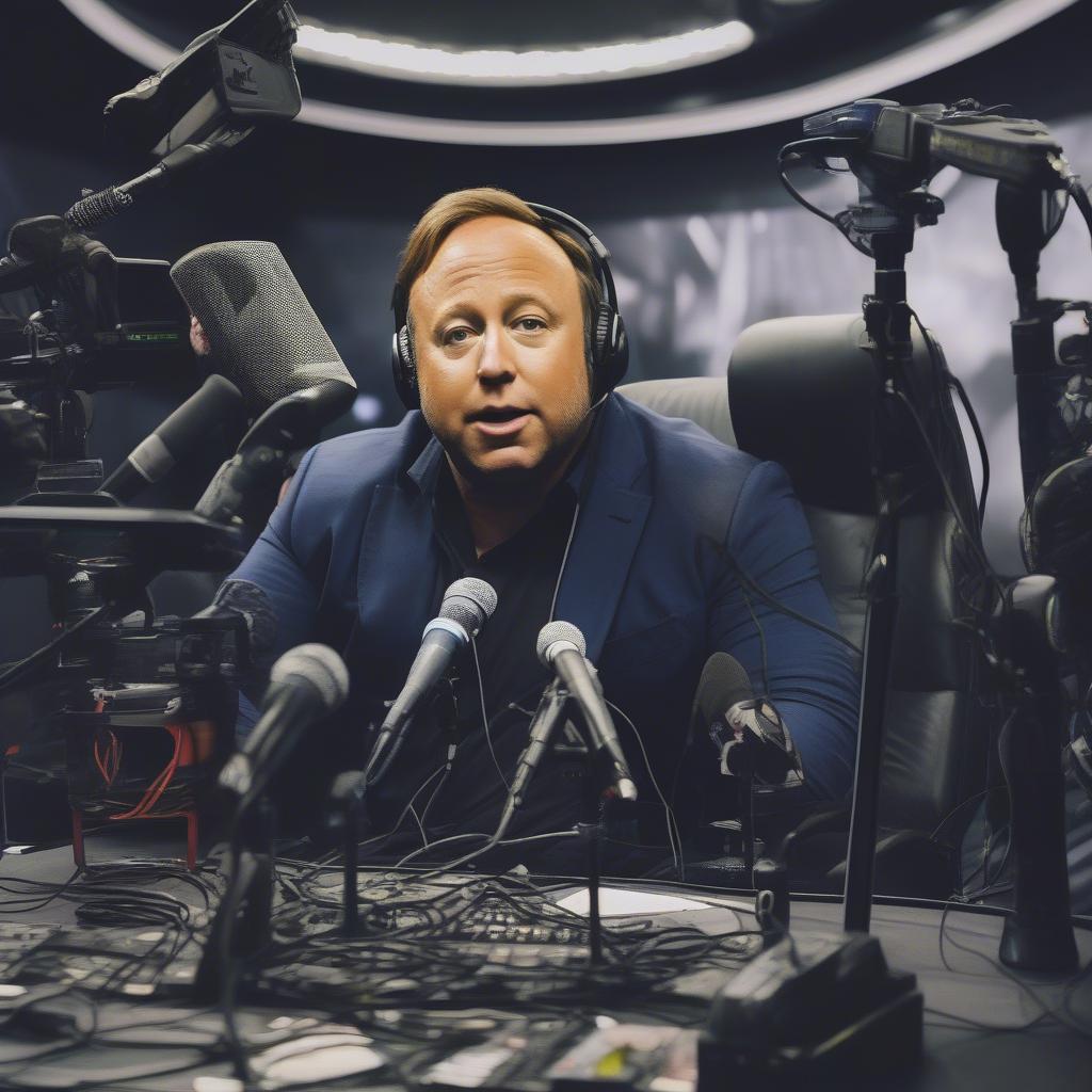 Alex Jones broadcasting from his Infowars studio