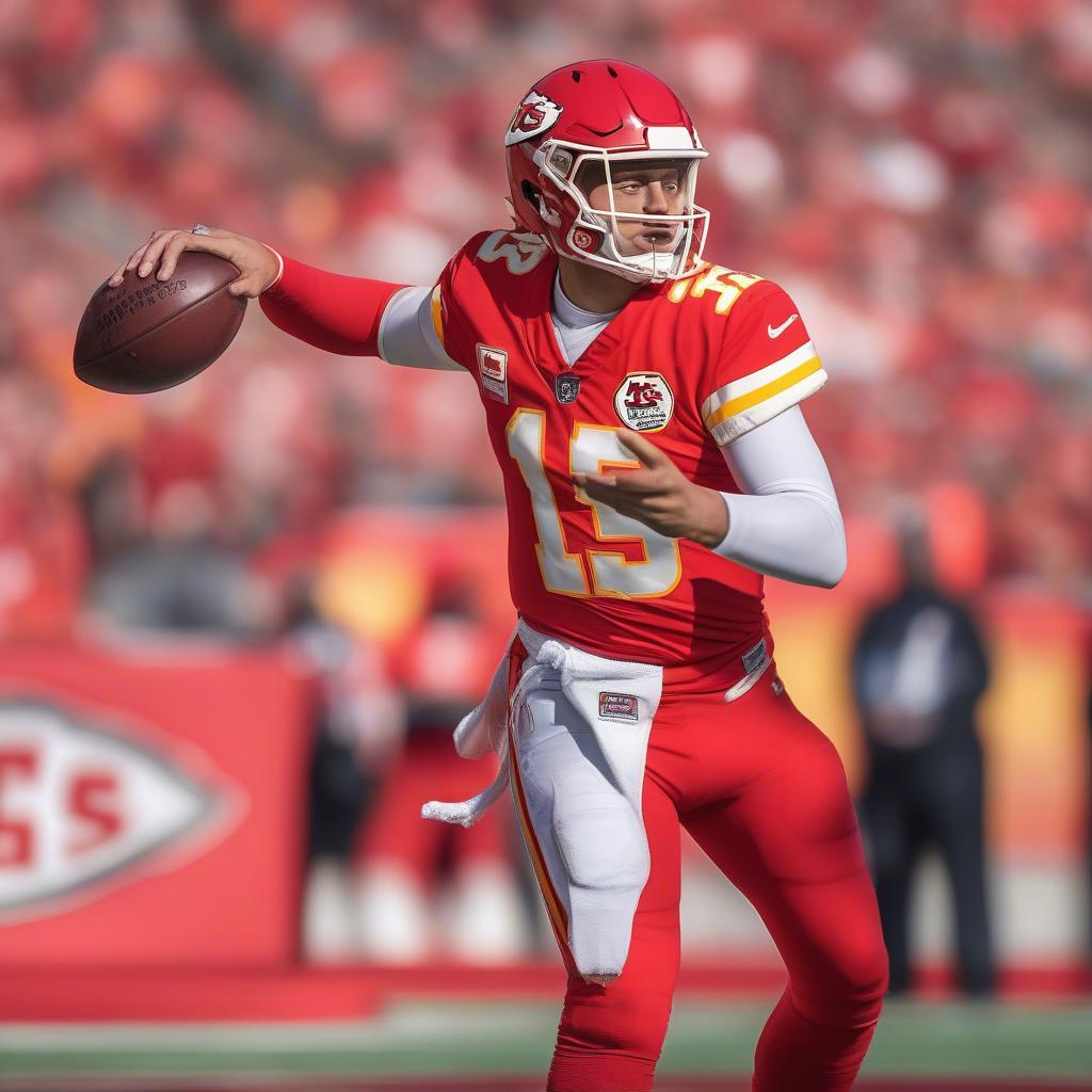 Kansas City Chiefs quarterback Patrick Mahomes prepares to throw a pass during a game.
