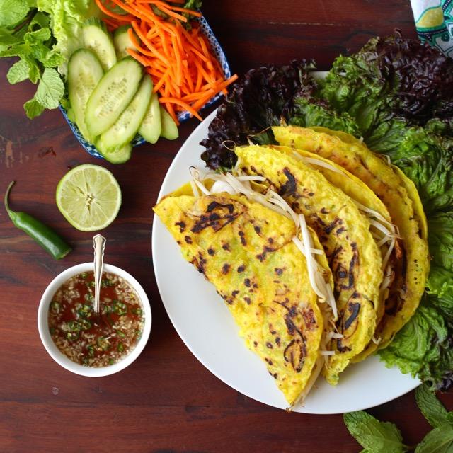 Crispy Vietnamese Crepes Banh Xeo at Com Com Restaurant