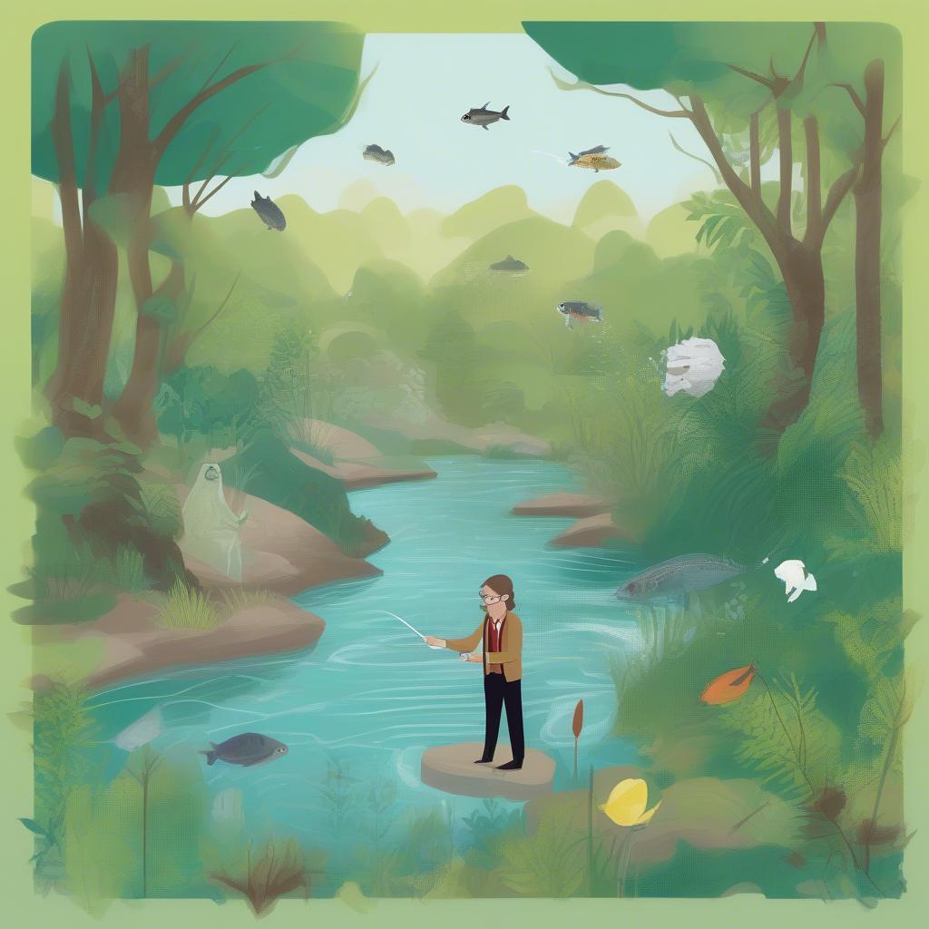 Doctor Who analyzing a river's ecosystem with their sonic screwdriver