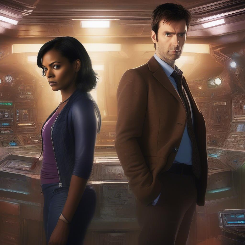 Martha Jones and the Tenth Doctor inside the TARDIS in Doctor Who Series 3