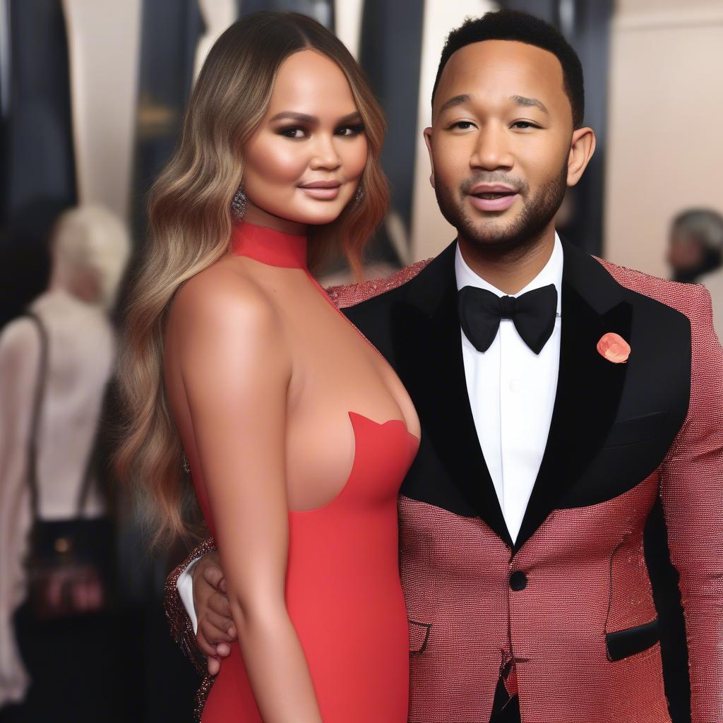 John Legend and Chrissy Teigen on the red carpet