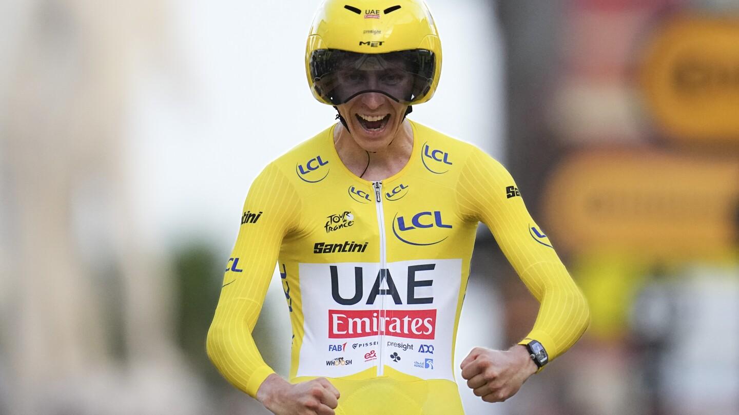 Jonas Vingegaard celebrates his 2024 Tour de France win.