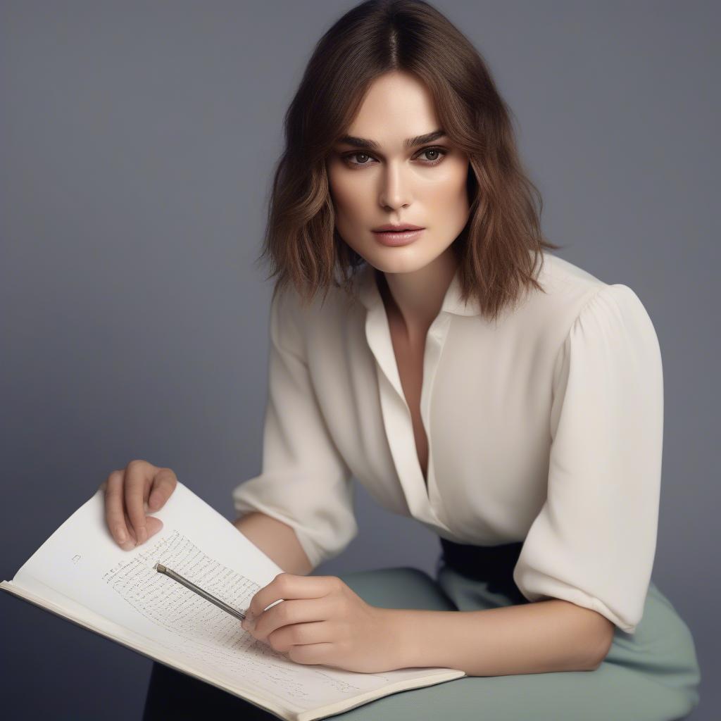 Keira Knightley, a famous actor with dyslexia, posing for a photoshoot.