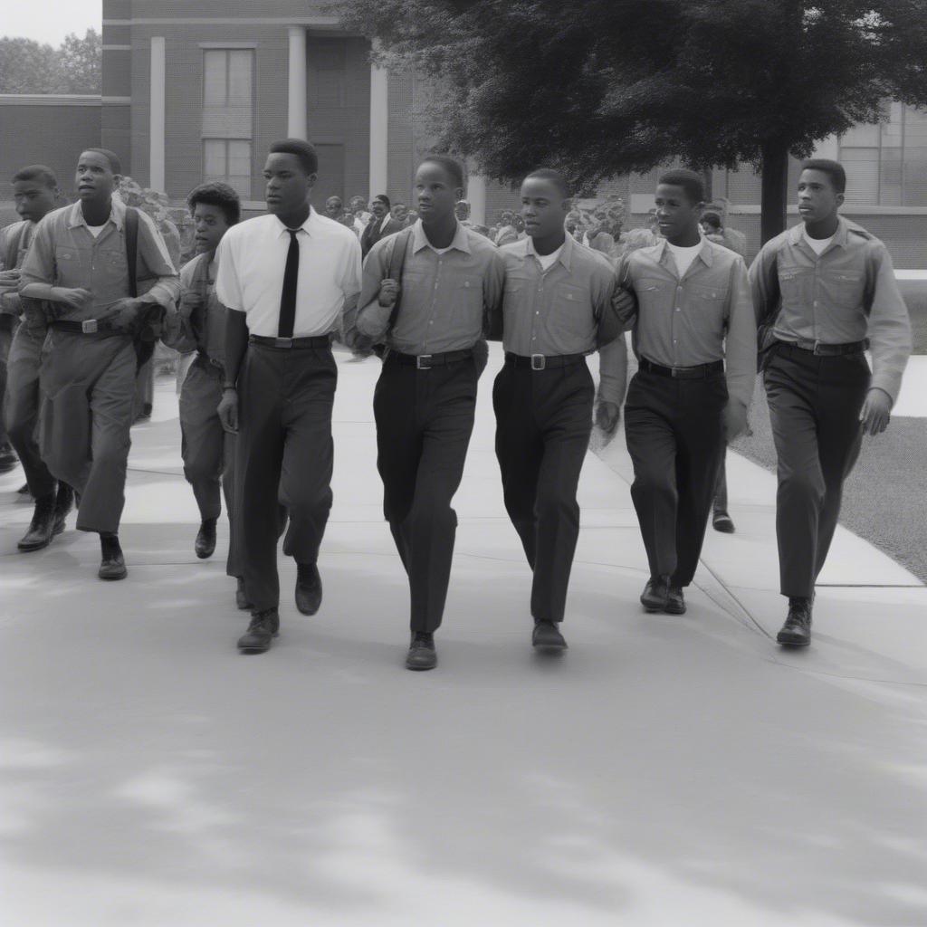The Little Rock Nine entering Central High School on September 25, 1957