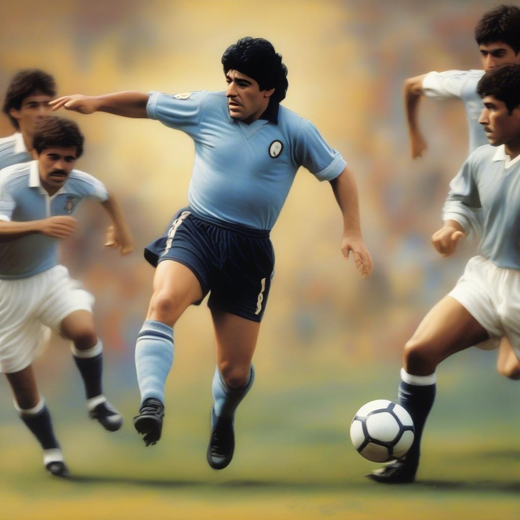 Maradona dribbles past multiple defenders