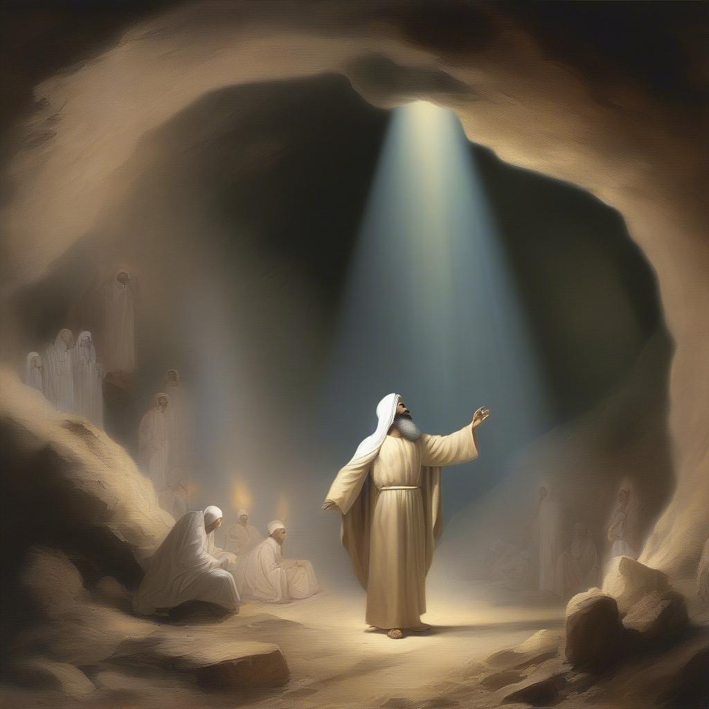 Prophet Muhammad in Mecca receiving the first revelation.