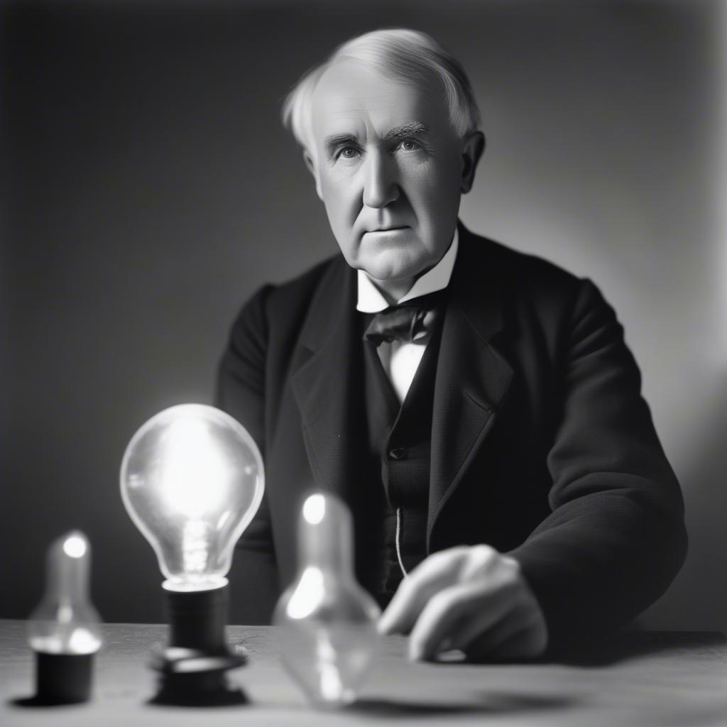 Thomas Edison with his incandescent light bulb