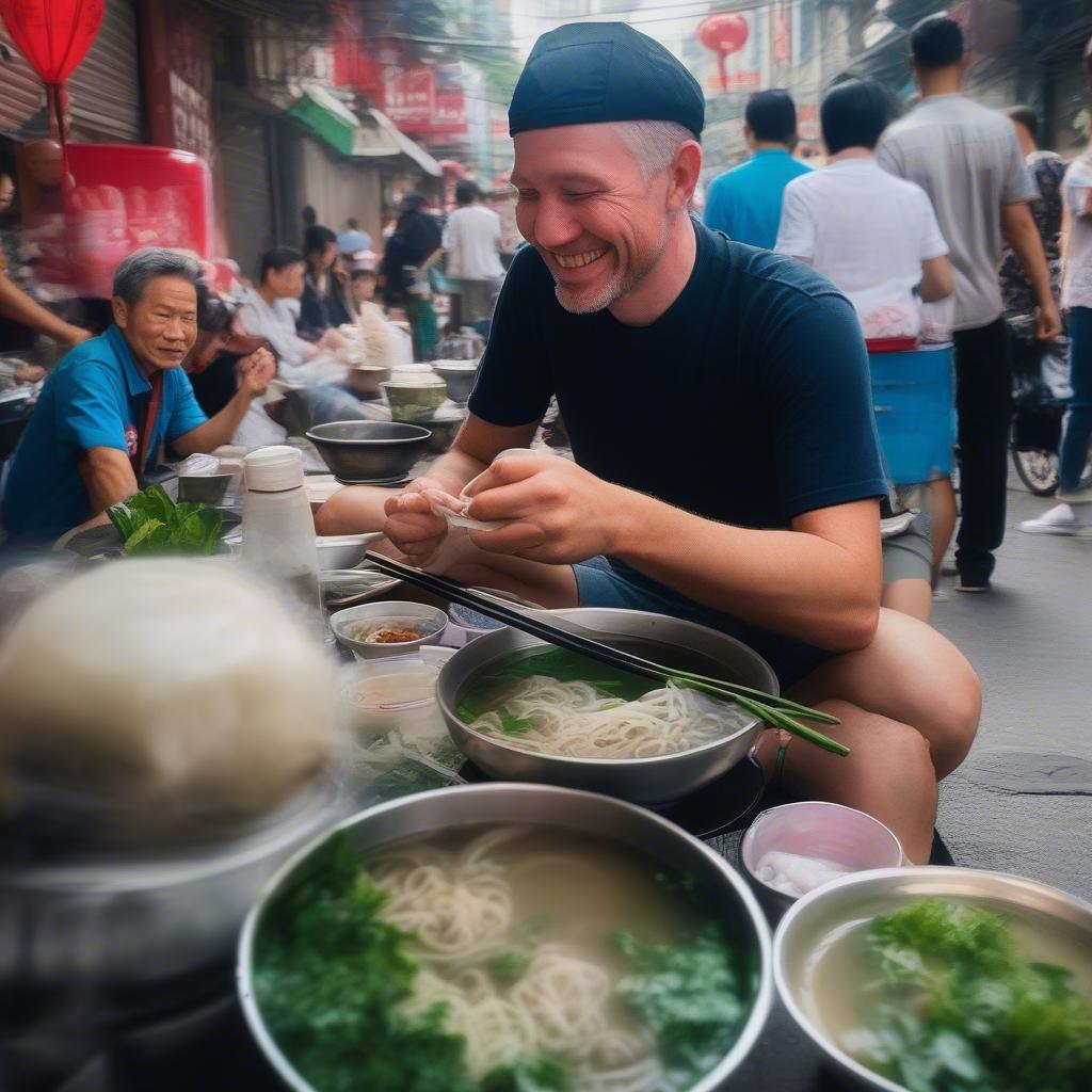 Tim Waltz enjoying a bowl of Pho in Hanoi