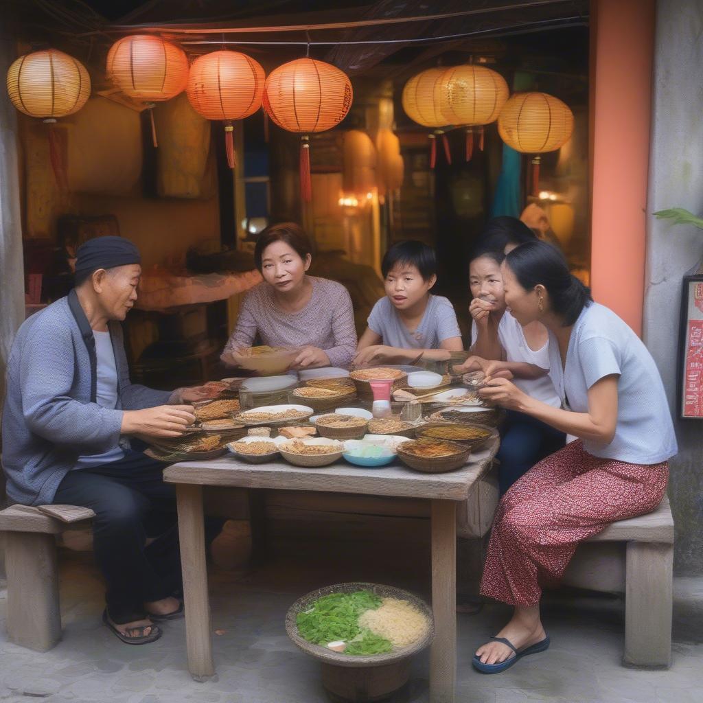 Vietnamese Family Enjoying Street Food in Hoi An