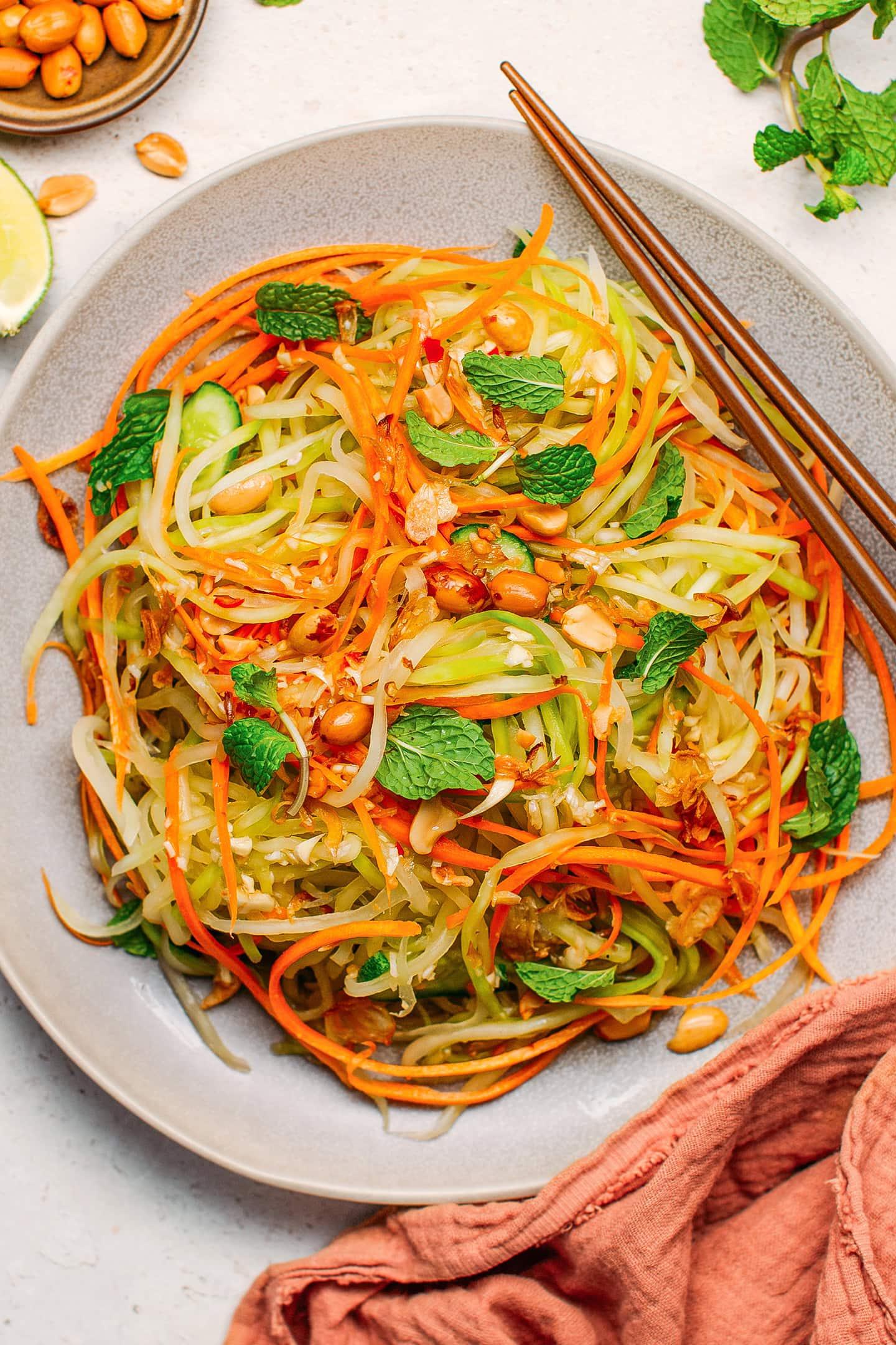 Preparing Vietnamese Green Papaya and Carrot Salad
