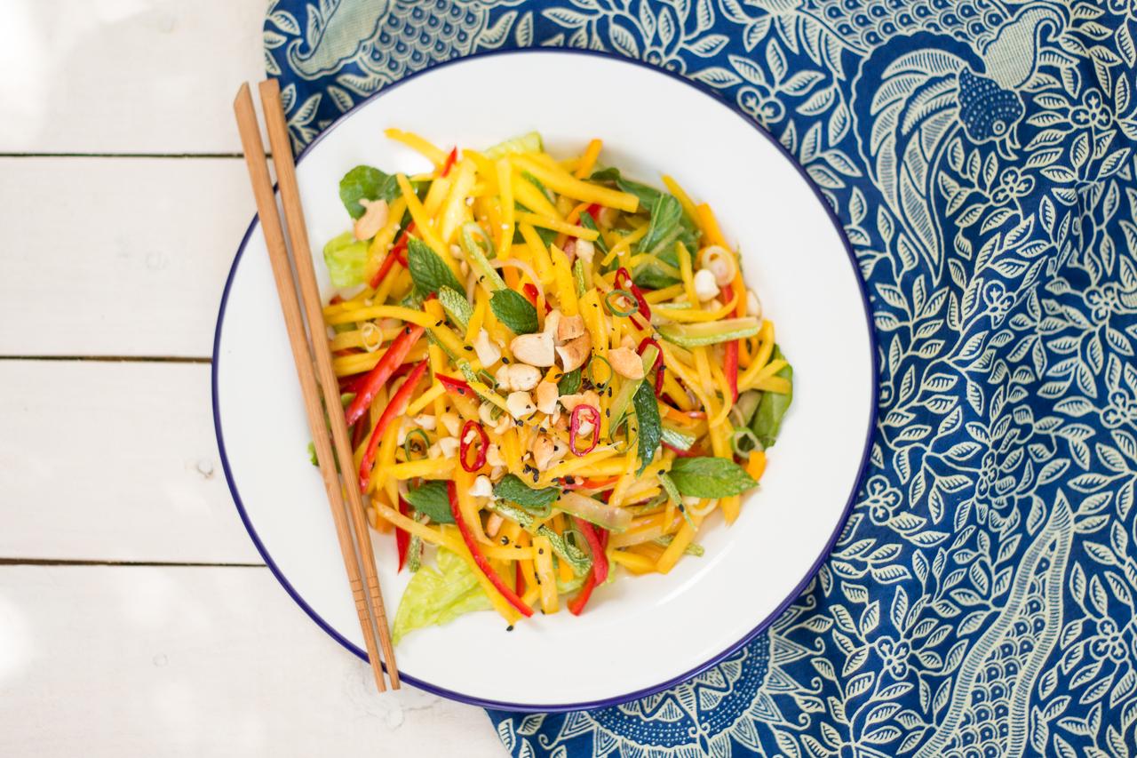 Close-up of Vietnamese Mango Salad with Dry Garlic