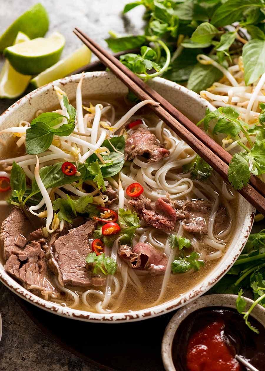 Vietnamese Pho Soup with Rare Beef Ingredients