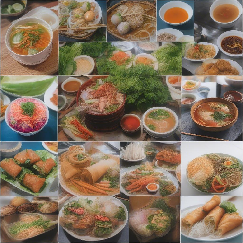 A variety of Vietnamese street food dishes