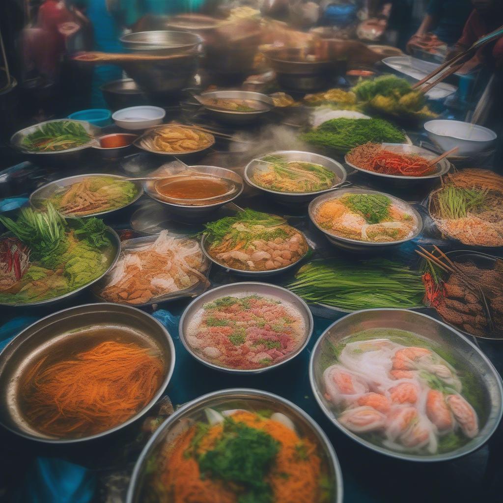 Vietnamese Street Food Vendors Preparing Delicious Dishes