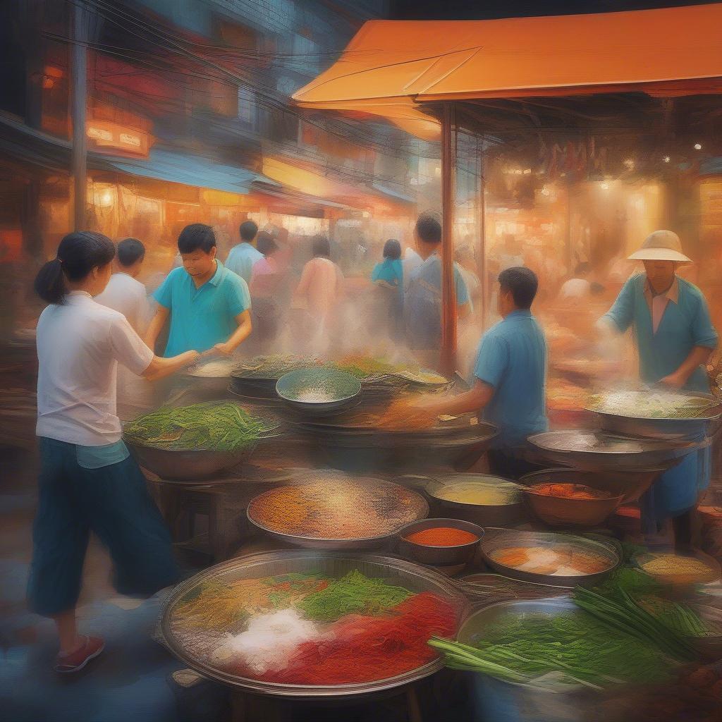 Vietnamese Street Food Vendors Preparing Delicious Dishes