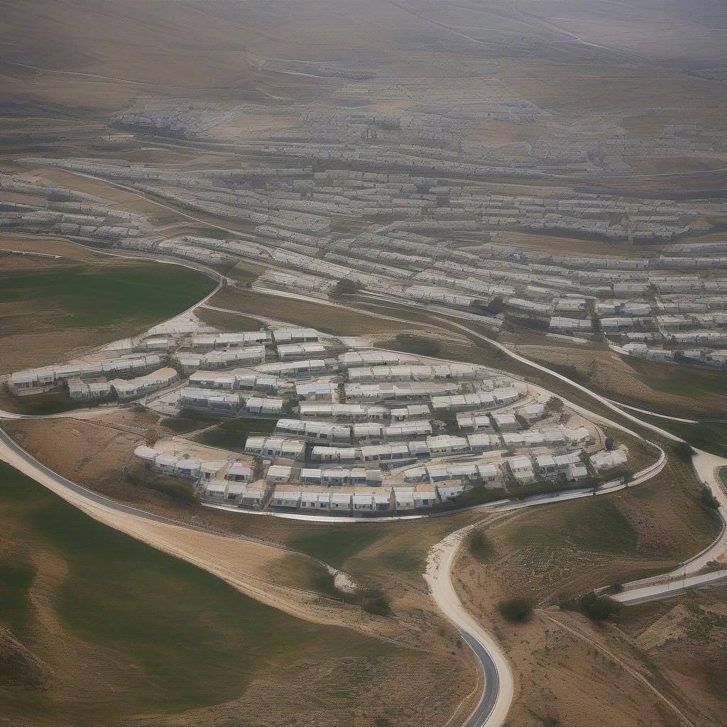 An aerial view of an Israeli settlement in the West Bank.
