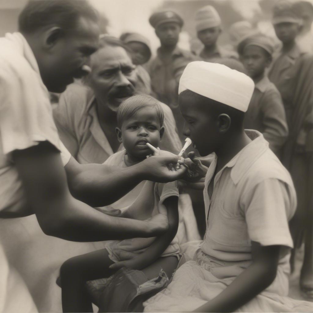 Albert Sabin administering the oral polio vaccine