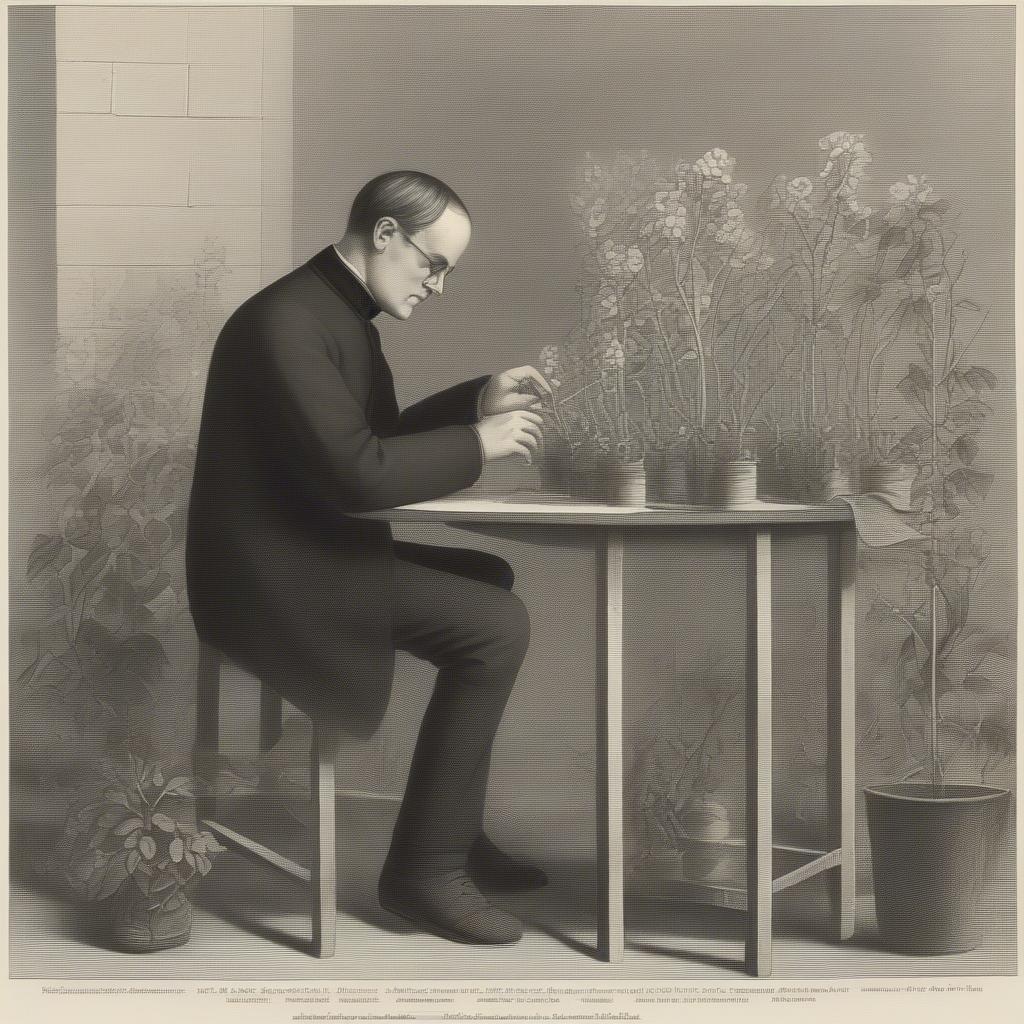 Gregor Mendel conducting his pea plant experiments in the abbey garden
