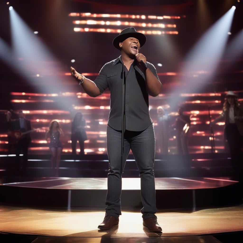 Javier Colon, the first winner of The Voice, performing on stage during the finale.