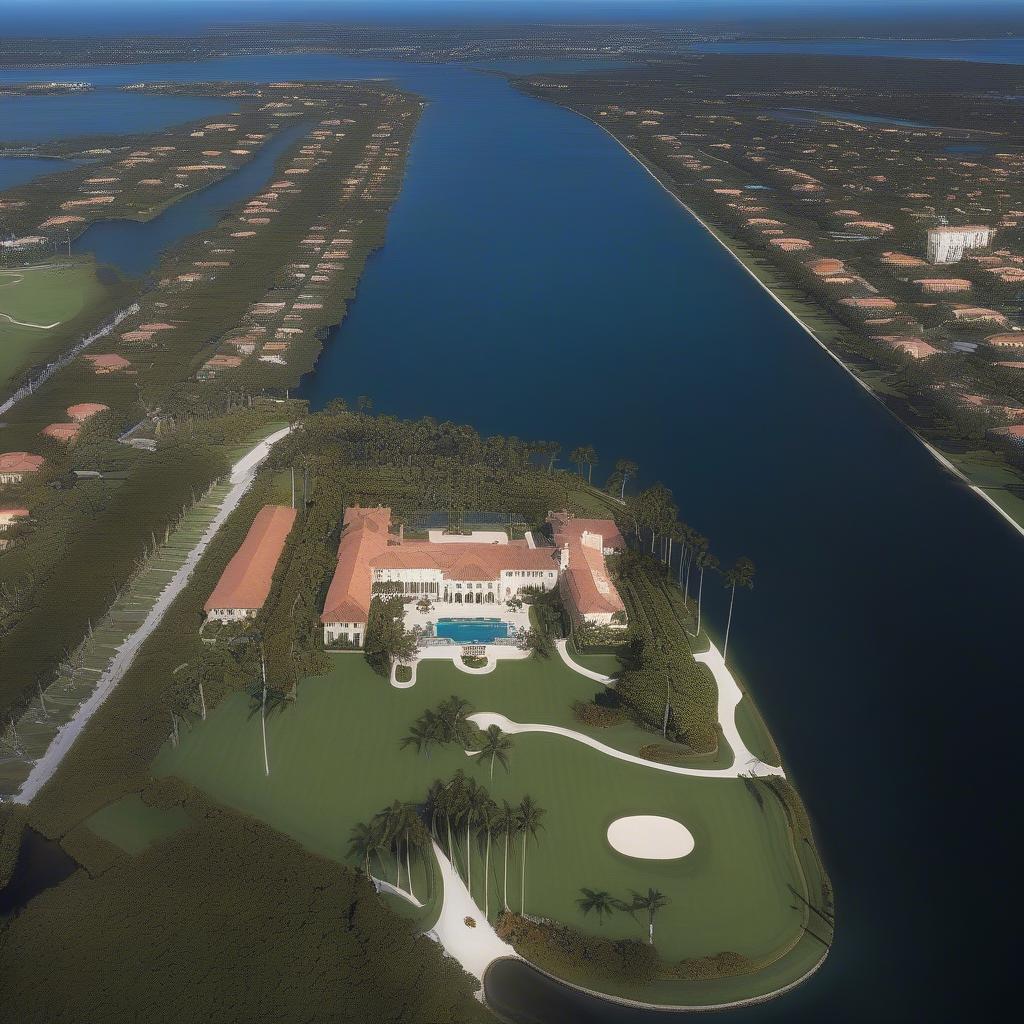 Aerial View of Mar-a-Lago Showing its Location Between the Ocean and Lake