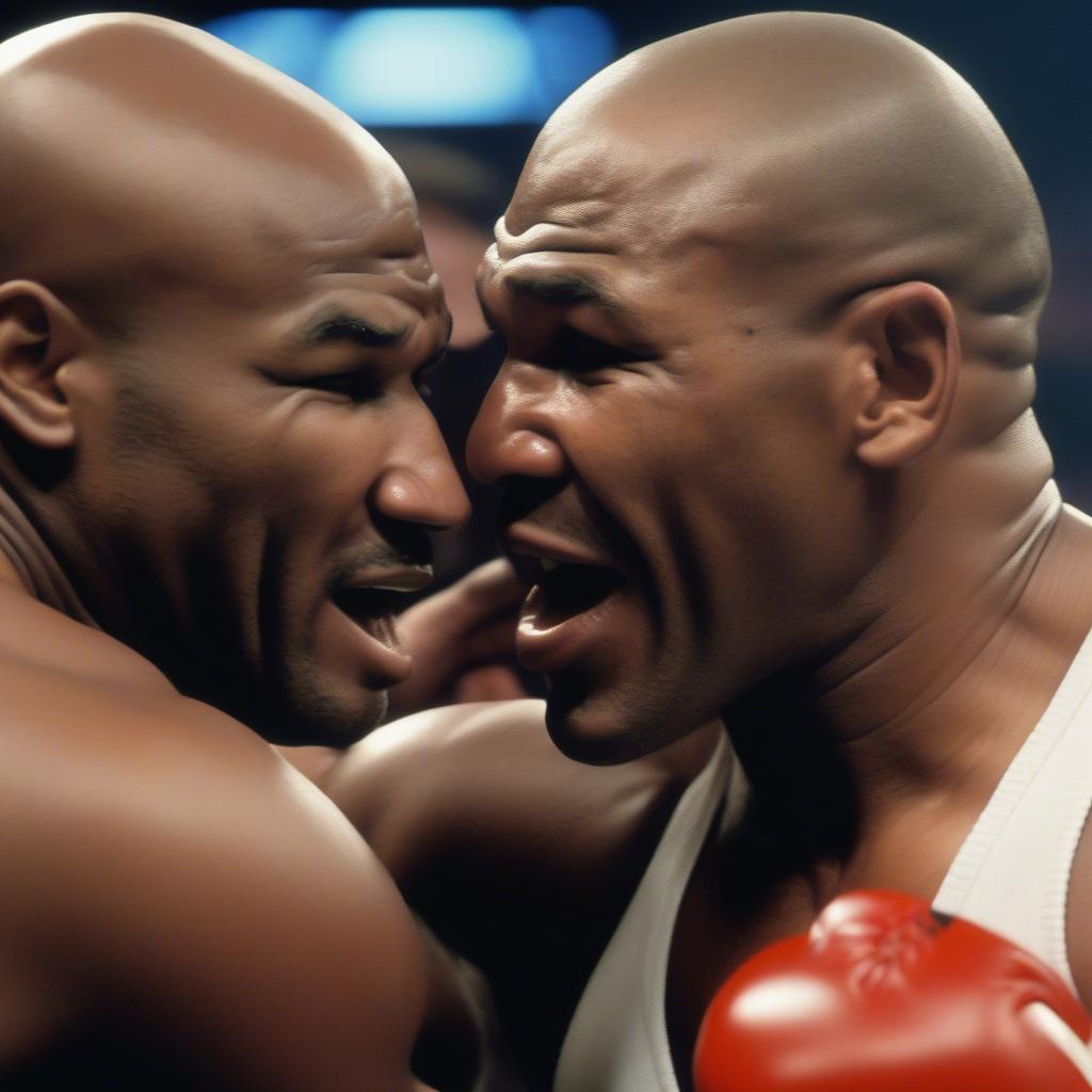 Mike Tyson bites Evander Holyfield's ear during their boxing match