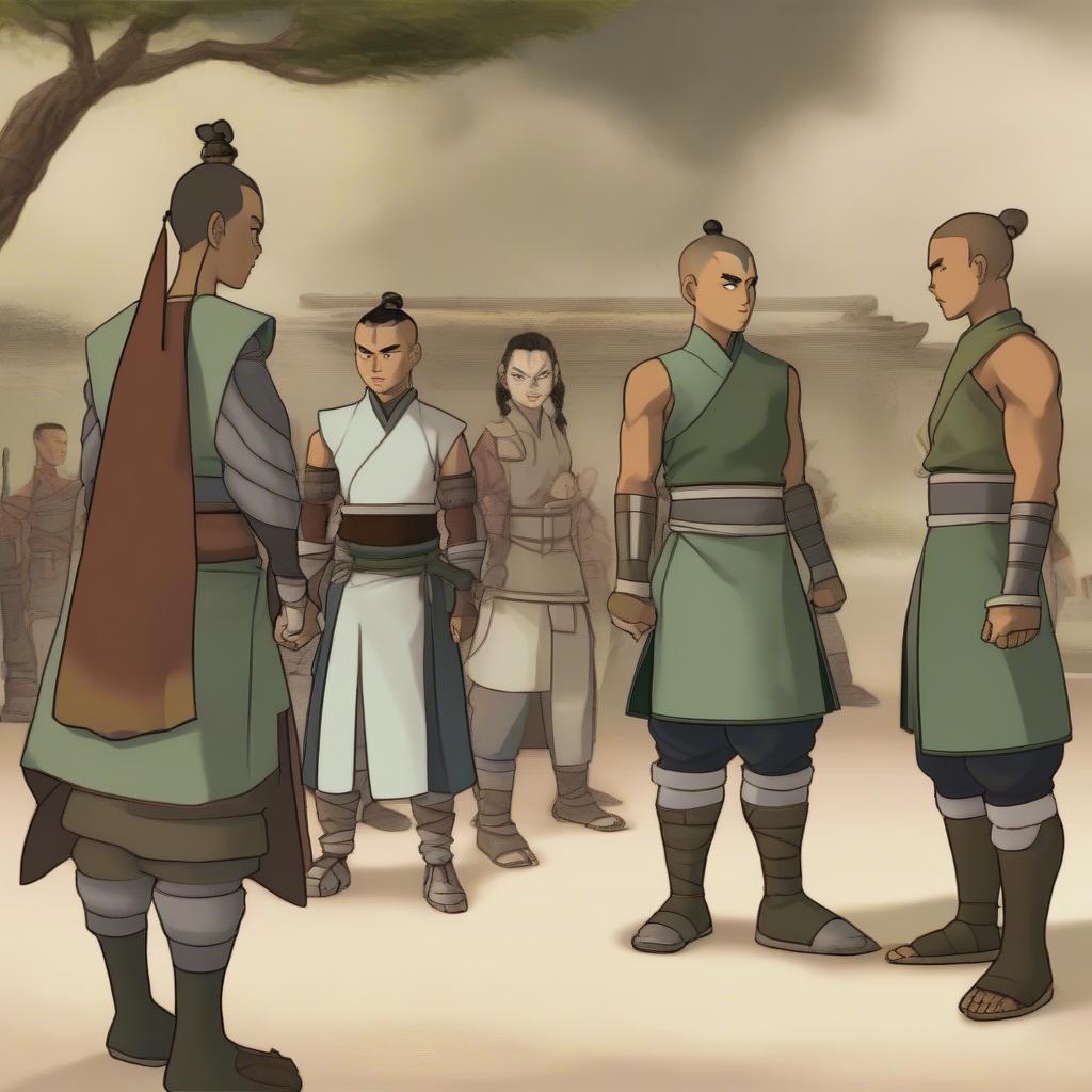 Sokka with Suki and the Kyoshi Warriors