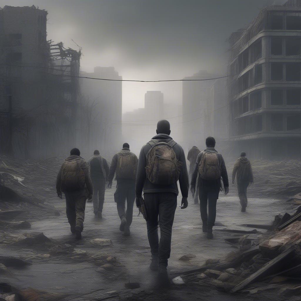Survivors Navigating a Post-Apocalyptic Landscape