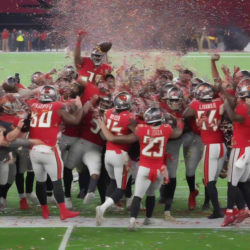 Tampa Bay Buccaneers celebrating their Super Bowl LV victory