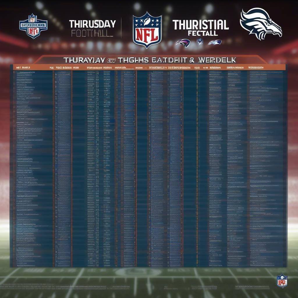 NFL Thursday Night Football schedule showing teams and dates