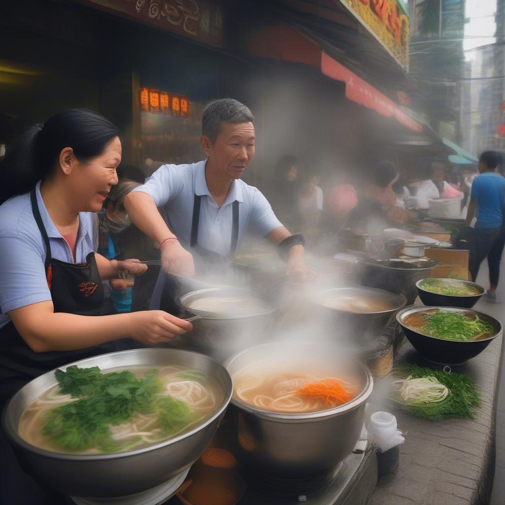 Authentic Vietnamese Pho Street Food Vendor
