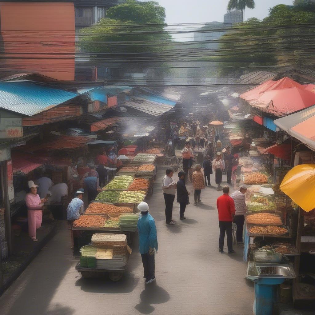 Experiencing the bustling atmosphere of a Vietnamese street food market.