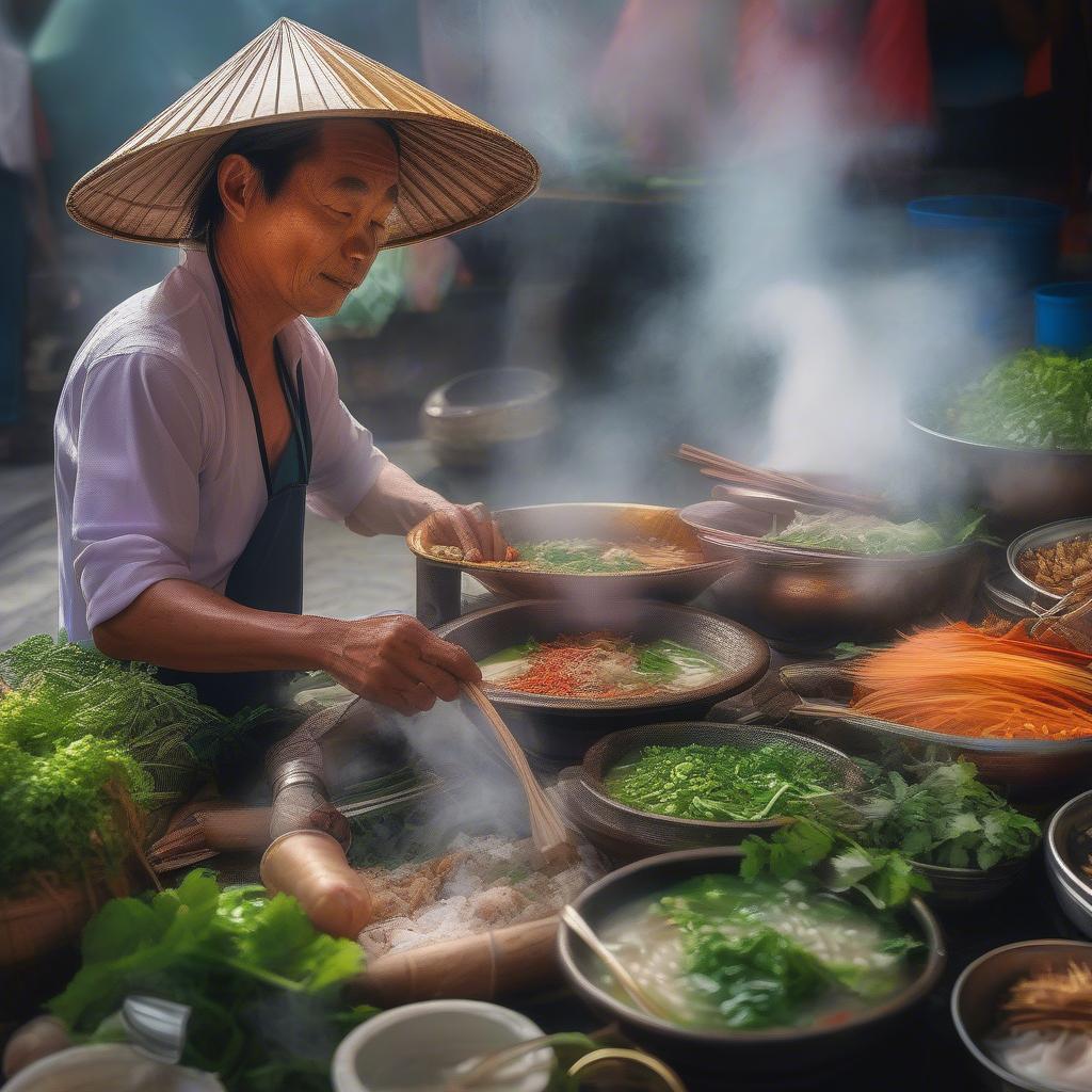 A Street Vendor Serving Pho in Vietnam