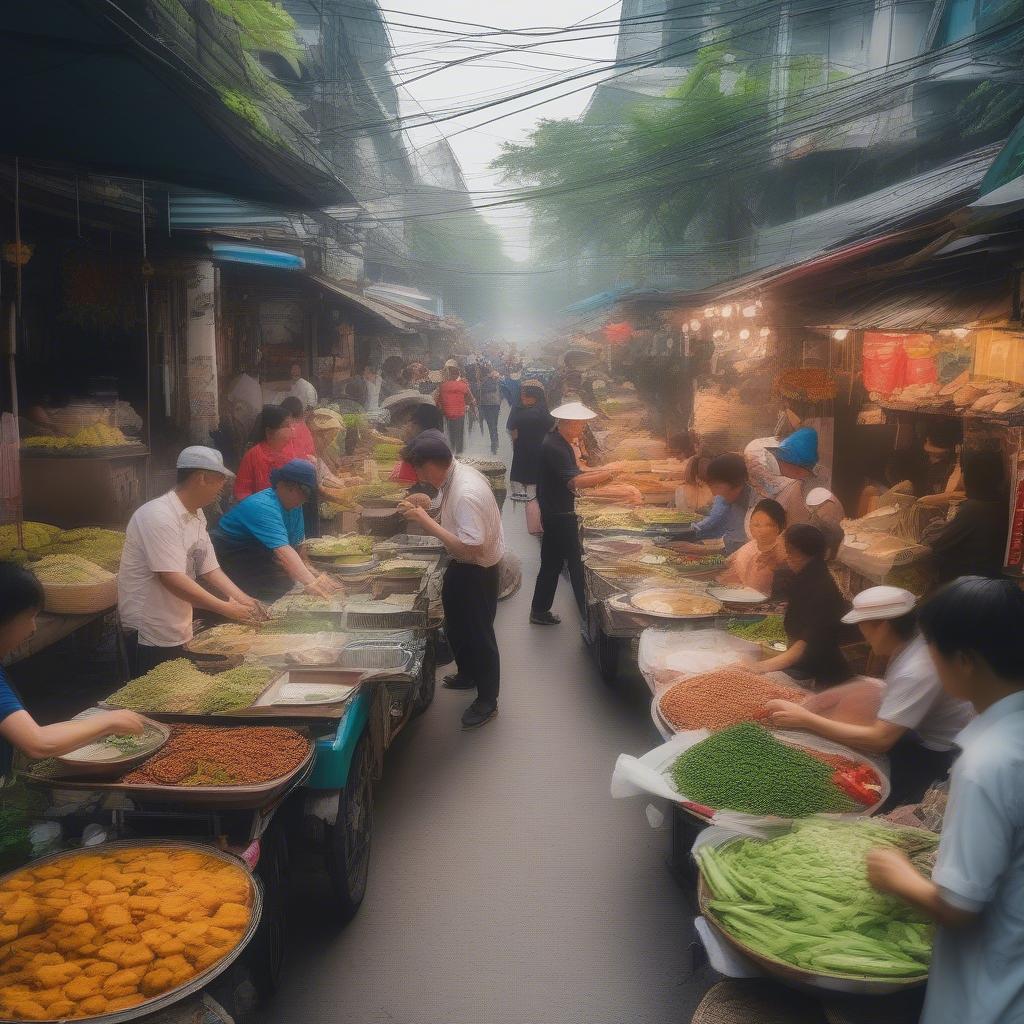 Vibrant street food scene in Vietnam
