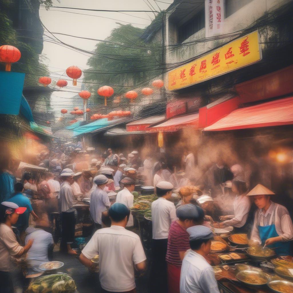 Busy Vietnamese Street Food Vendors Serving Authentic Dishes