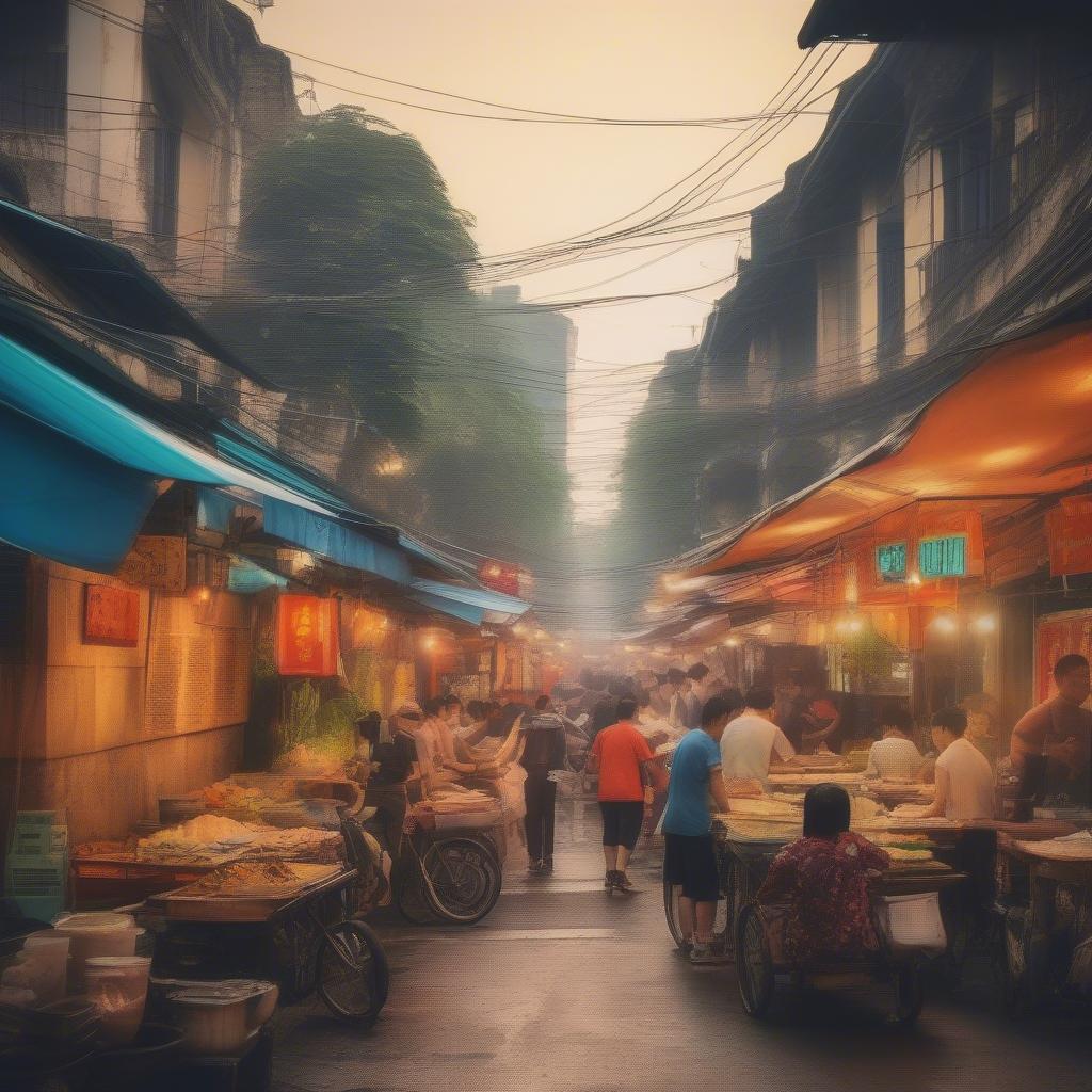 Vietnamese Street Food Vendors in Hanoi Old Quarter