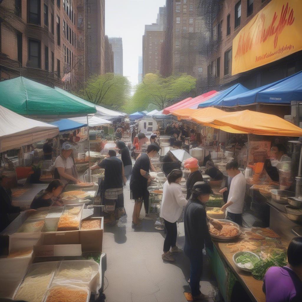 Vietnamese street food vendors preparing and serving delicious dishes in NYC